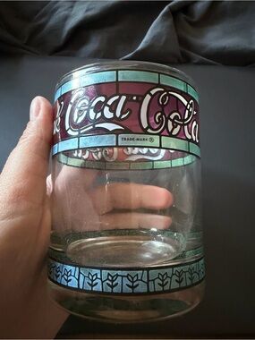 Coca Cola Decorative Glass with Teal, Blue & Purple Stained-Glass Bands